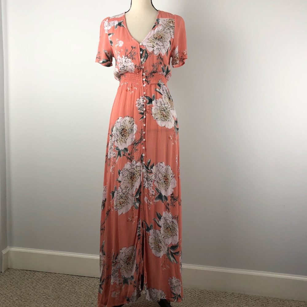 Peach Floral Maxi Dress, Summer Dress